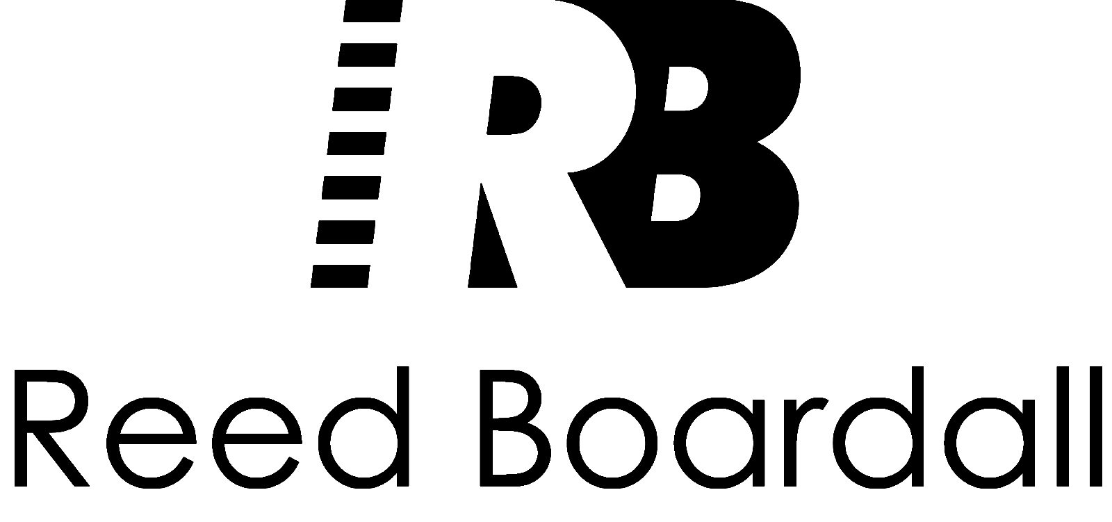 Black and white logo of a capital R and capital B with the words 'Reed Boardall' below. 