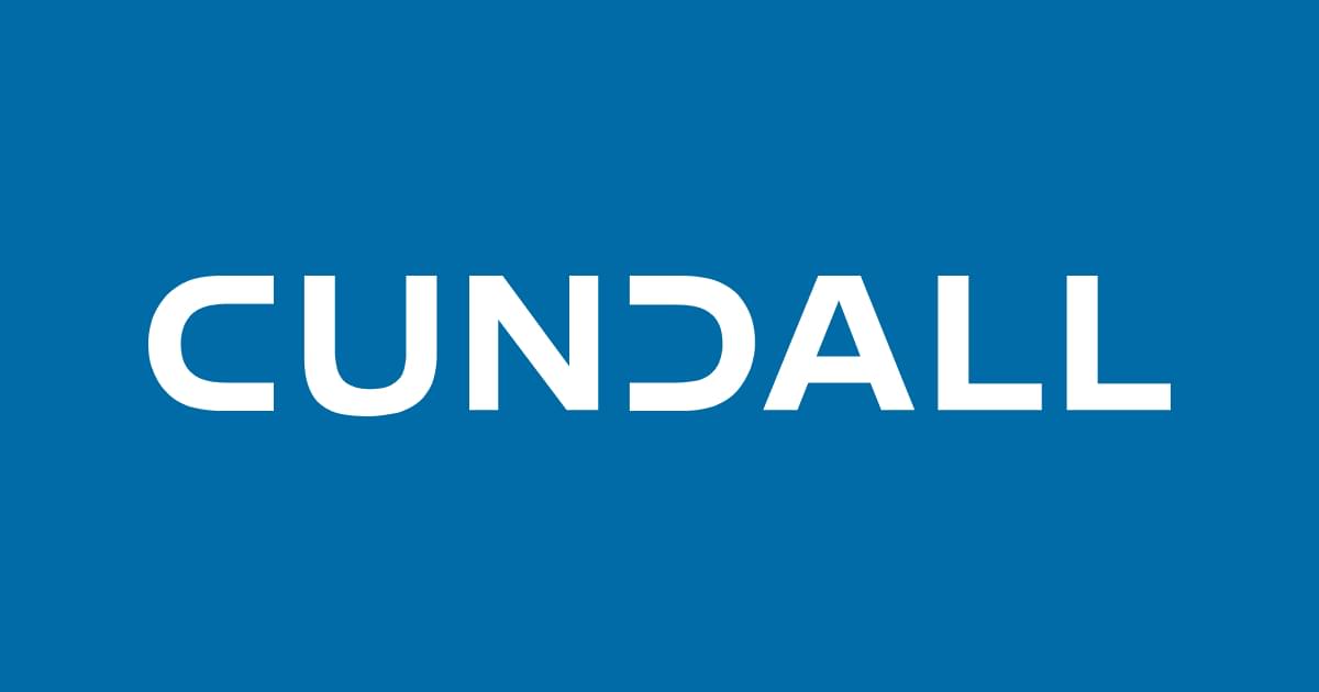 Cundall in white capitals on a blue background
