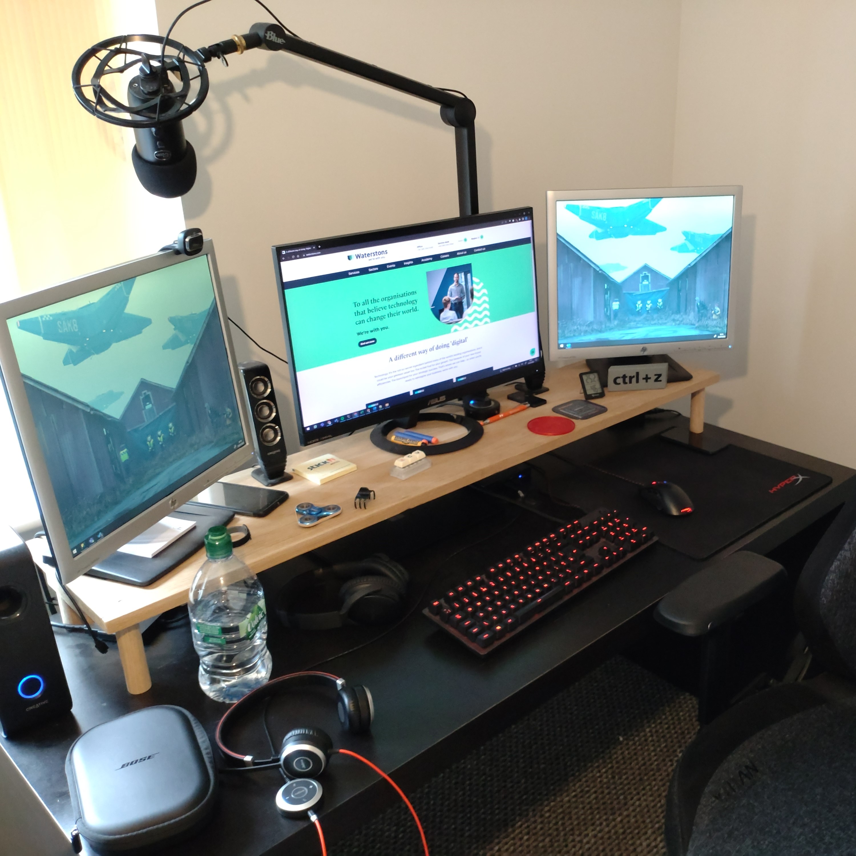 Work desk with three screens