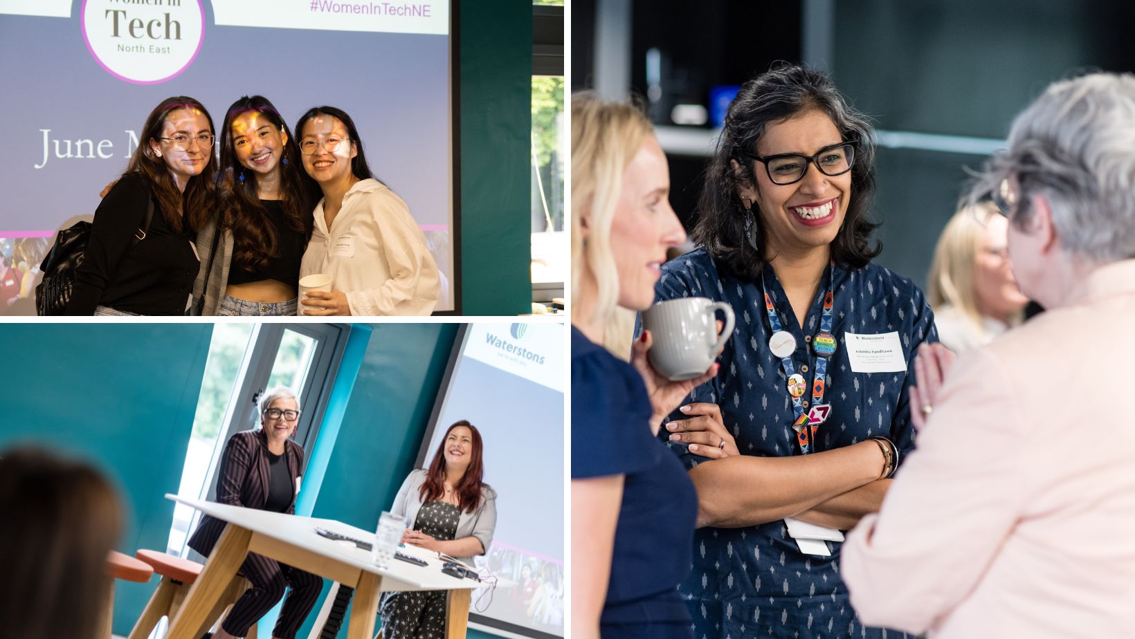 A selection of event images showing women chatting and smiling