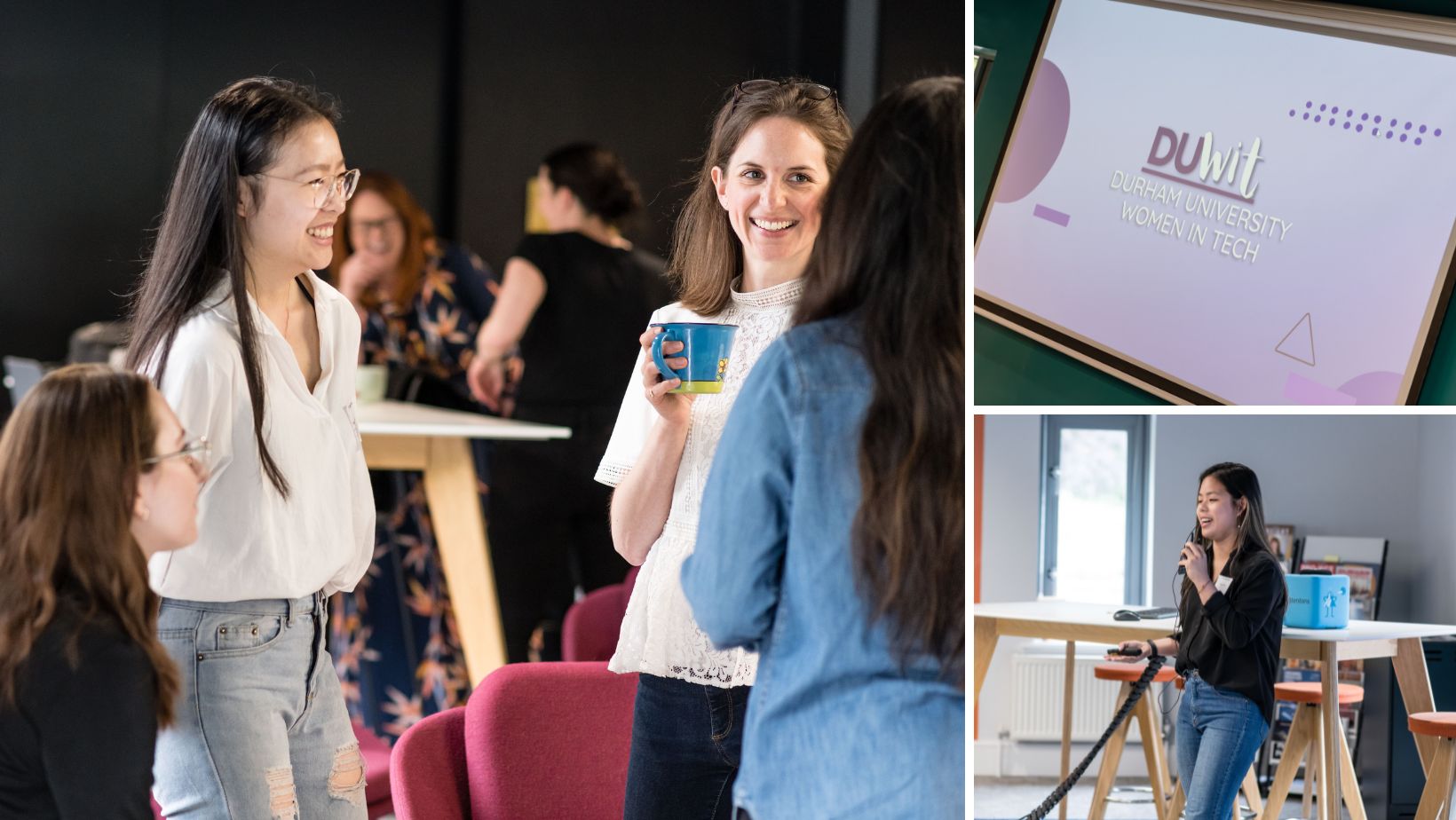 A selection of event images showing women chatting and smiling