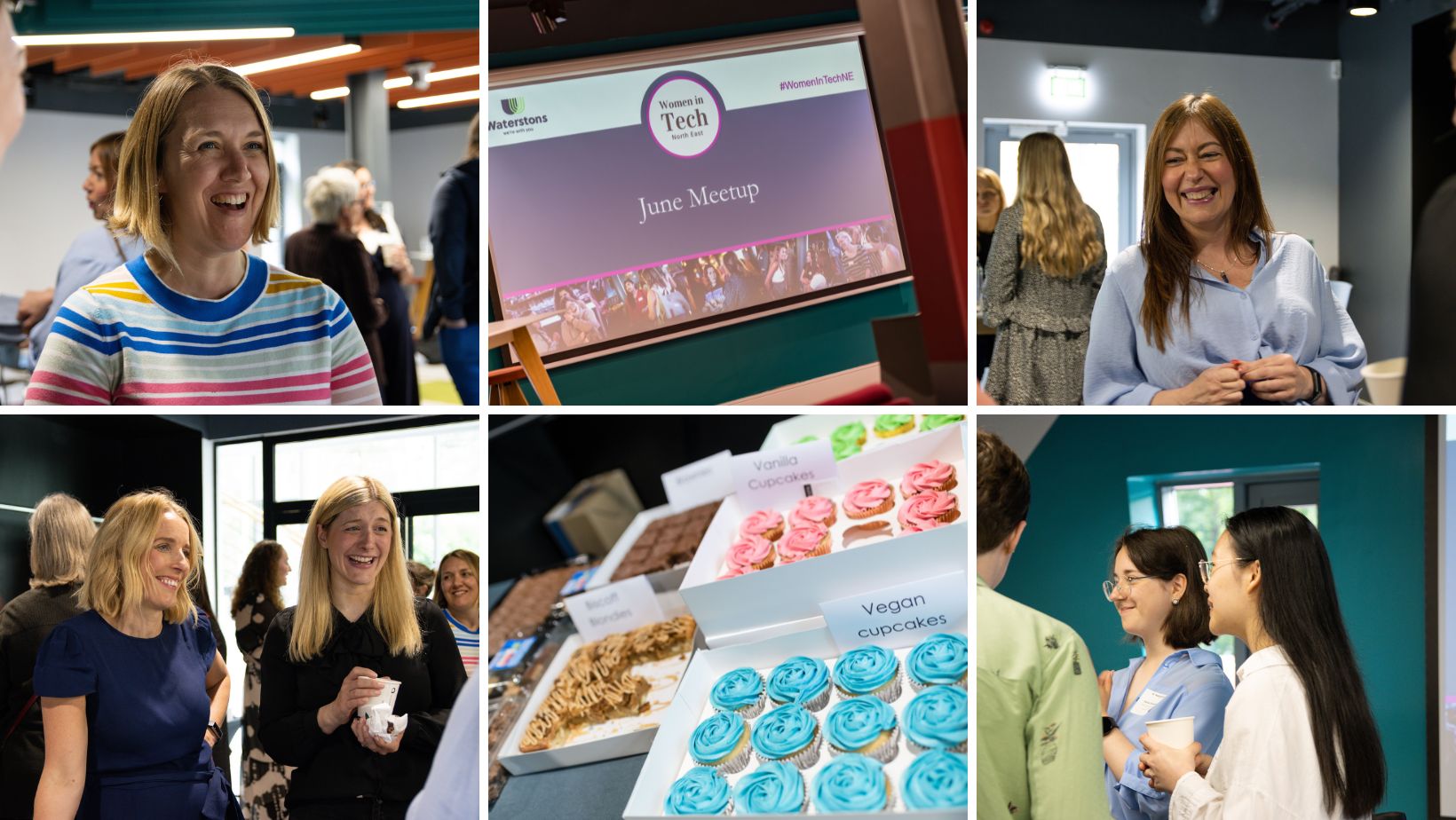 A selection of event images showing women chatting and smiling