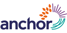 Anchor logo in dark blue with orange, purple and green elements