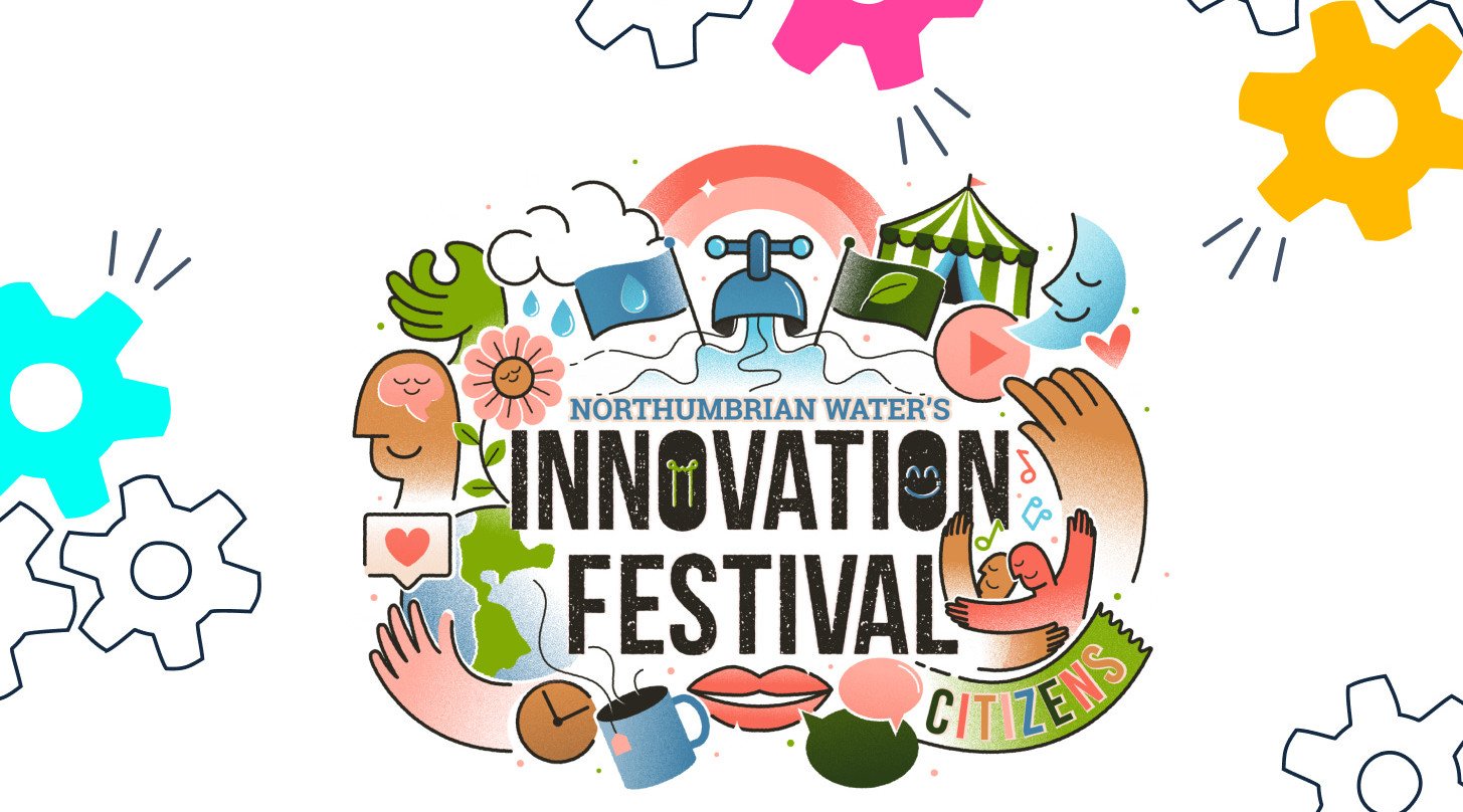 Innovation festival logo with cogs surrounding it